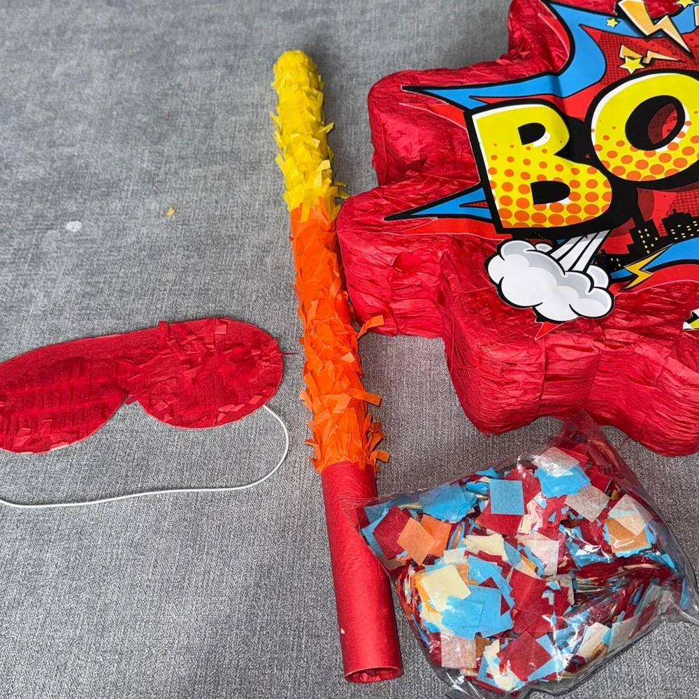 BOOM! Red Comic Party Pinata with Blindfold and Bat